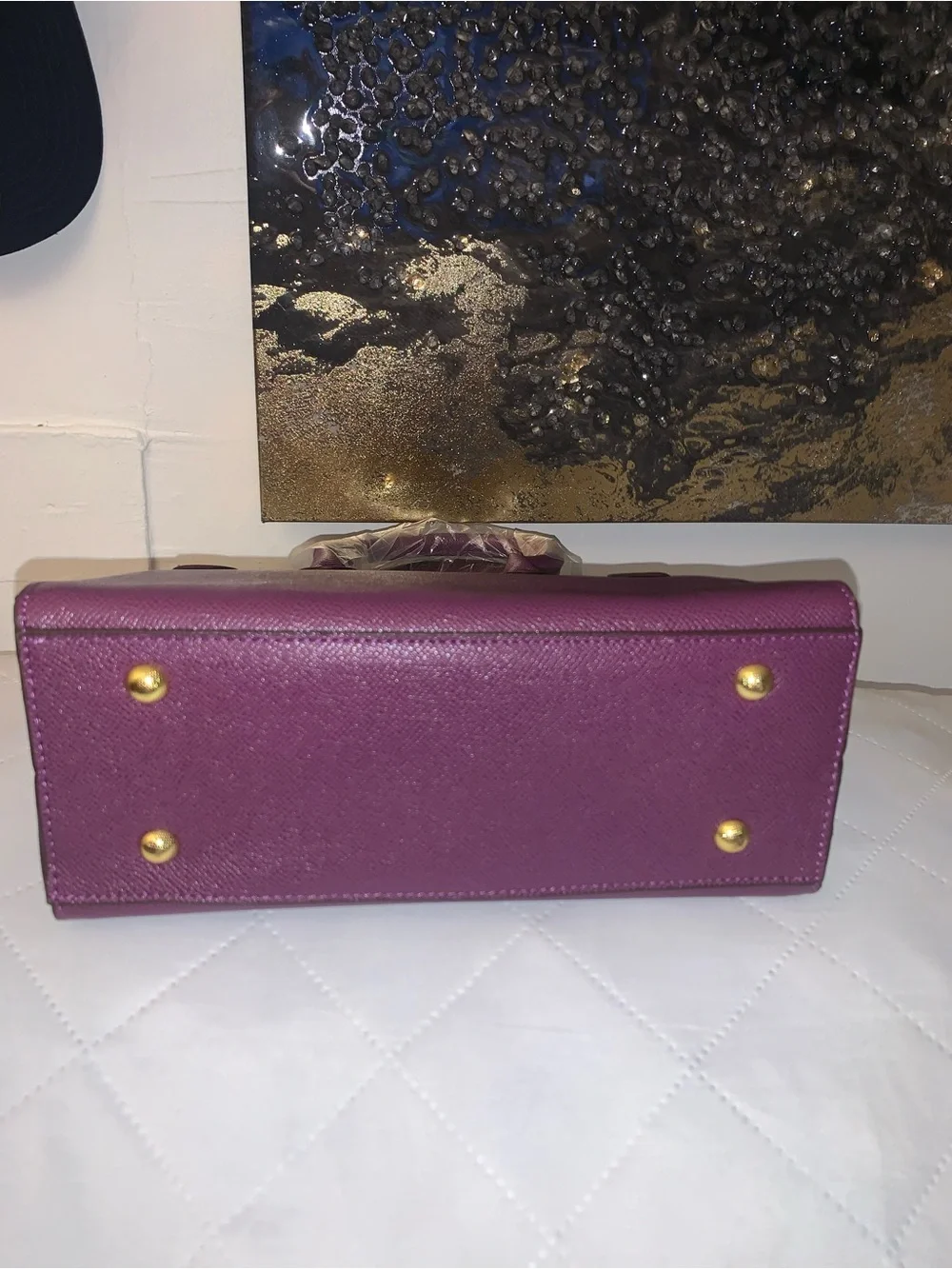 Brand New !! Cute Purple Structured Top-Handle Satchel Bag with Gold Hardware